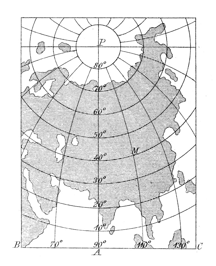 Antique illustration, mathematics and geometry: Chorography, Custom projections