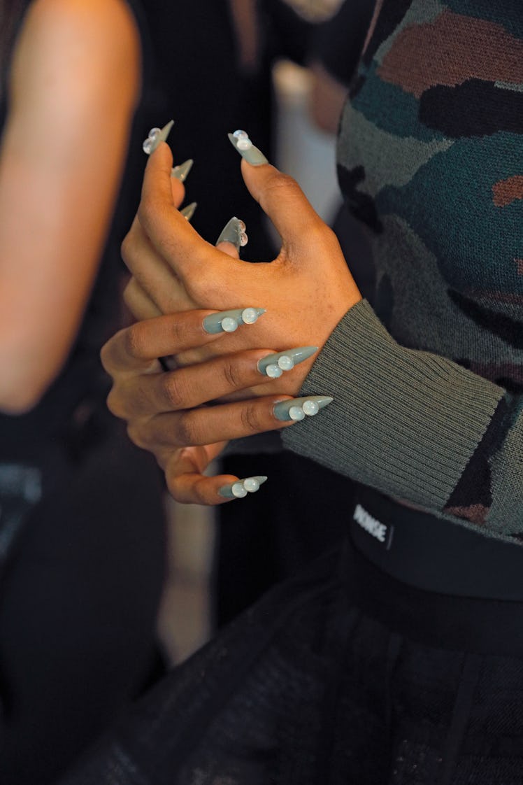 NYFW beauty trends include bubble nails as seen backstage before the Monse Spring Summer NYFW show a...