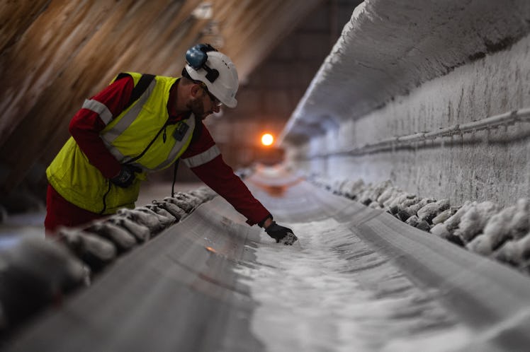 A worker checks the production of urea lines at Fertilizer giant Yara's plant in Le Havre, northern ...