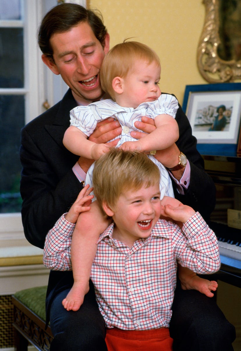 Prince Harry and Prince William playing around.