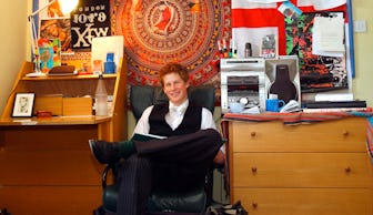 Prince Harry sits in his bedroom at Eton College. (Photo by © Pool Photograph/Corbis/Corbis via Gett...