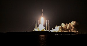 A SpaceX Falcon 9 rocket carrying the Starlink 4-20 mission, launches from Space Launch Complex 40 a...