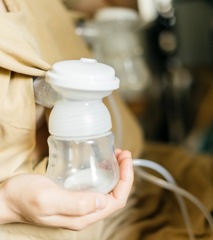 Pumping breast milk while pregnant.