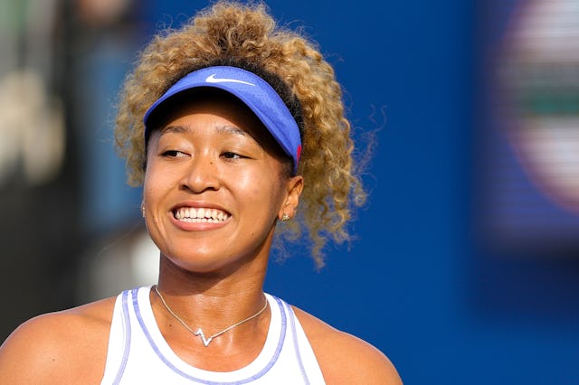 Naomi Osaka of Japan reacts against Qinwen Zheng of China during the Mubadala Silicon Valley Classic...