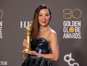 BEVERLY HILLS, CALIFORNIA - JANUARY 10: 80th GOLDEN GLOBE AWARDS -- Michelle Yeoh won a Golden Globe...