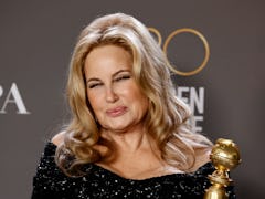 Jennifer Coolidge poses with the Golden Globe for Best Supporting Actress 