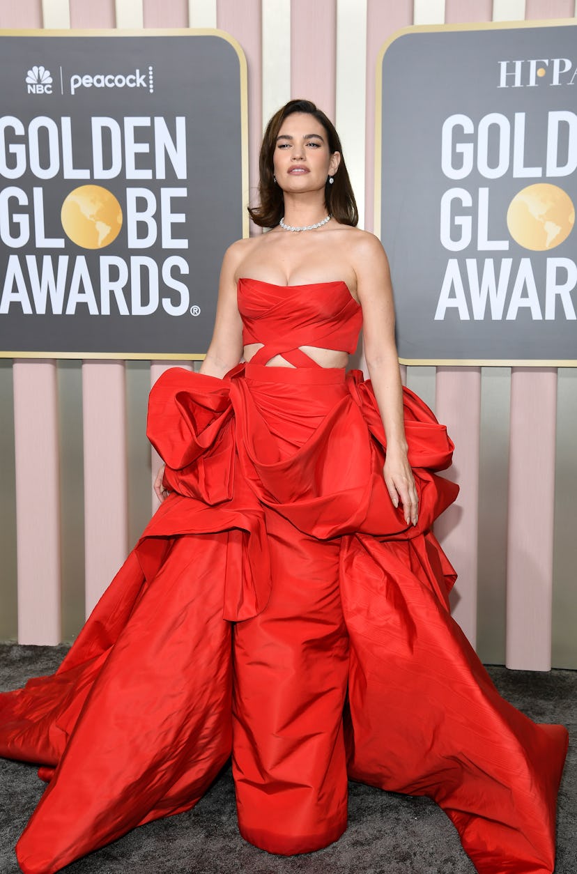 Lily James arrives to the 80th Annual Golden Globe Awards held at the Beverly Hilton Hotel on Januar...