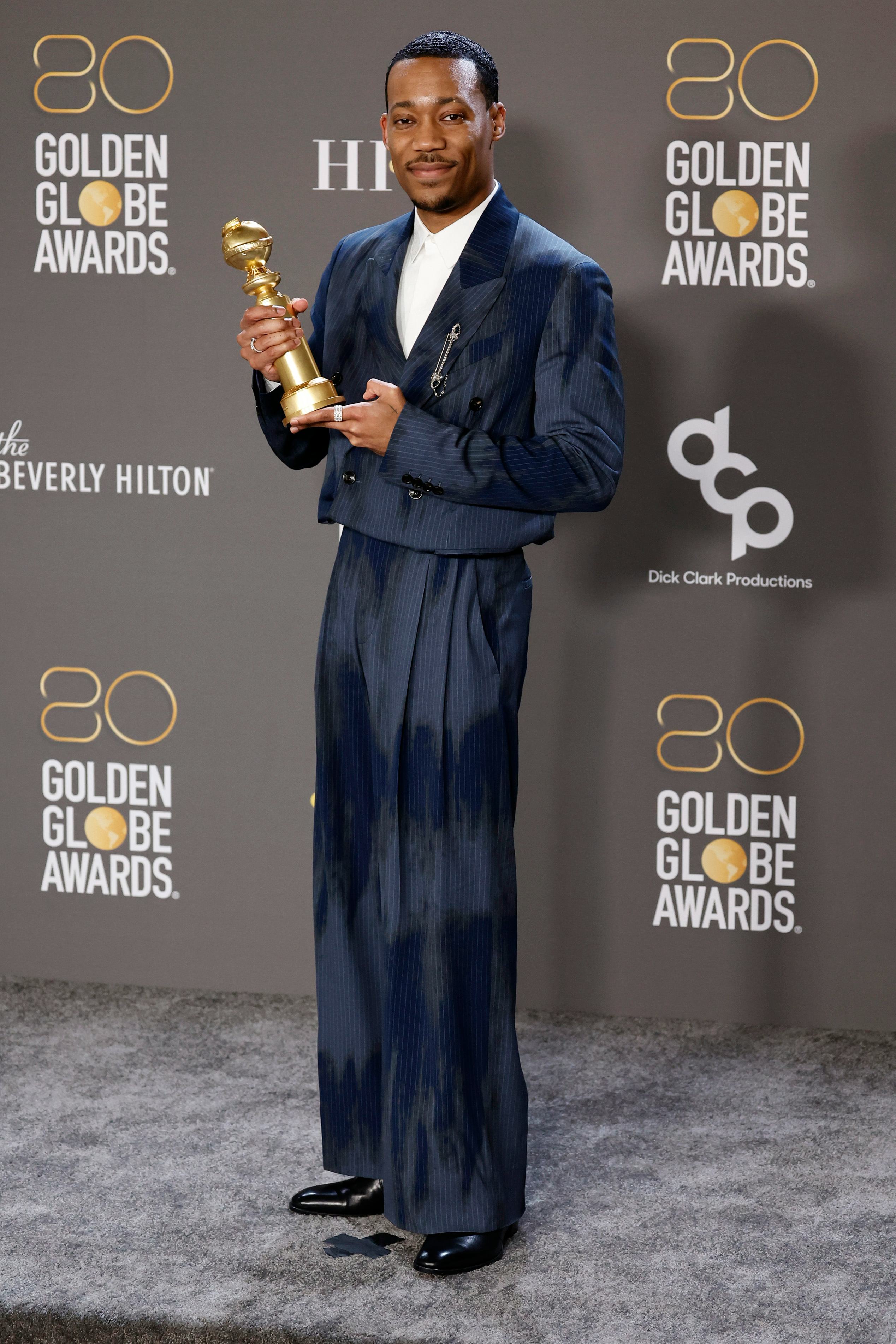 Tyler James Williams poses with the award for Best Supporting Actor - Television Series for &ldquo;Abbott &hellip;