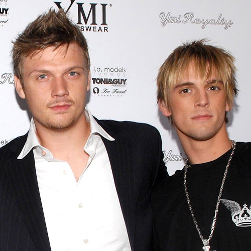 Nick Carter and Aaron Carter (Photo by John Sciulli/WireImage for YMI JEANSWEAR INTERNATIONAL)