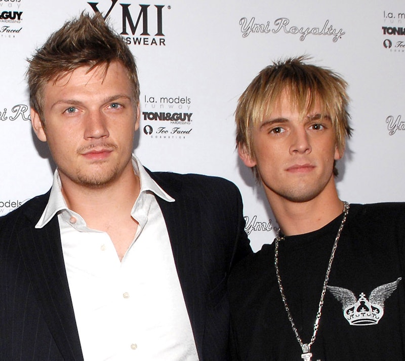 Nick Carter and Aaron Carter (Photo by John Sciulli/WireImage for YMI JEANSWEAR INTERNATIONAL)