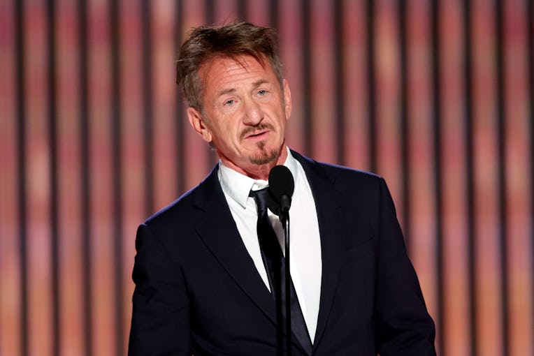 BEVERLY HILLS, CALIFORNIA - JANUARY 10: 80th Annual GOLDEN GLOBE AWARDS -- Pictured: Sean Penn speak...
