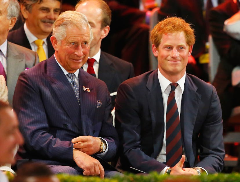LONDON, ENGLAND - SEPTEMBER 10: Prince Charles, Prince of Wales and Prince Harry attend the opening …