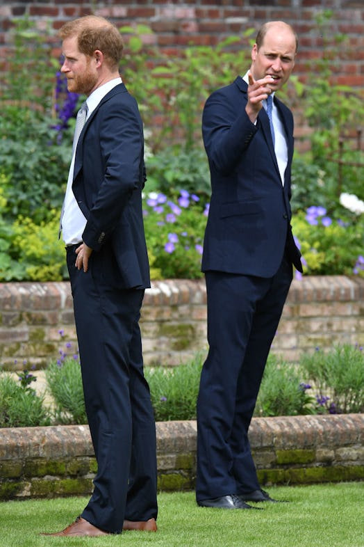 TOPSHOT - Britain's Prince Harry, Duke of Sussex (L) and Britain's Prince William, Duke of Cambridge...