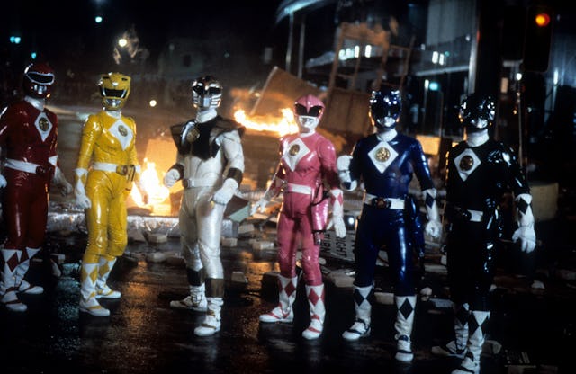 The rangers unite in a scene from the television series 'Mighty Morphin' Power Rangers', Circa 1993....