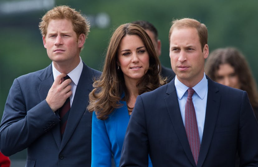 LONDON, ENGLAND - AUGUST 05: (L-R) Prince Harry, Catherine, Duchess of Cambridge and Prince William…