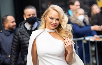 NEW YORK, NEW YORK - MARCH 23: Pamela Anderson at Good Morning America on March 23, 2022 in New York...
