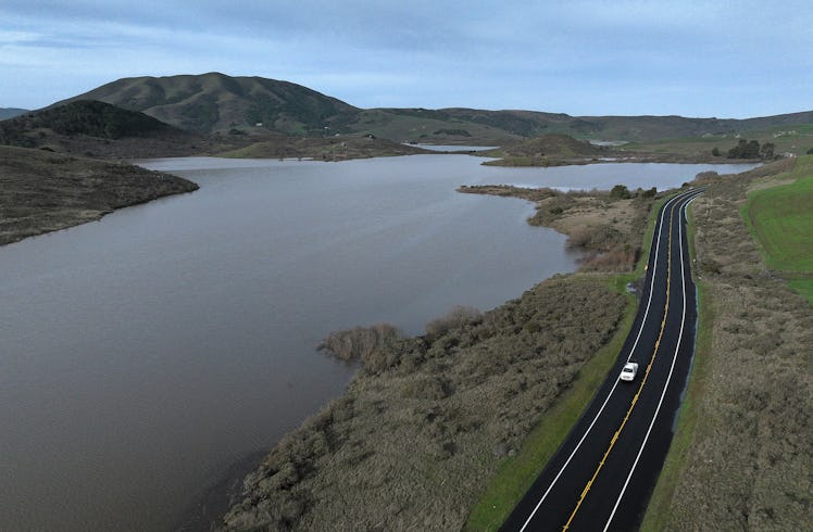 NICASIO, CALIFORNIA - JANUARY 11: In an aerial view, the Nicasio Reservoir is seen at 100 percent ca...