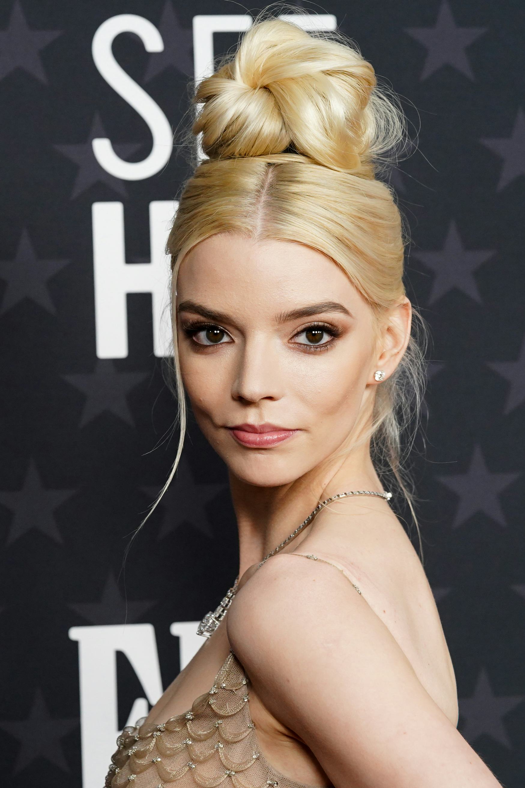 Anya Taylor-Joy bun updo at Critics Choice 2023