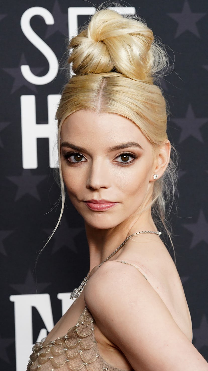 Anya Taylor-Joy bun updo at Critics Choice 2023
