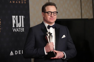 Brendan Fraser, winner of the Best Actor award for "The Whale", poses in the press room at the 28th ...