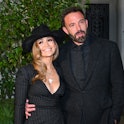 Jennifer Lopez and Ben Affleck at the Ralph Lauren Spring 2023 ready to wear runway show held at The...