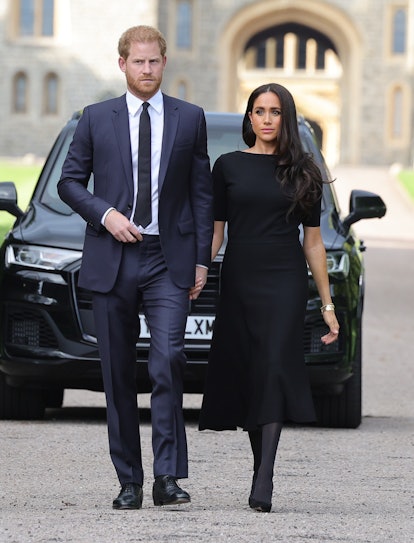 WINDSOR, ENGLAND - SEPTEMBER 10: Prince Harry, Duke of Sussex, and Meghan, Duchess of Sussex arrive ...