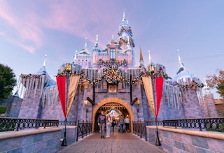 ANAHEIM, CA - DECEMBER 03: General views of Sleeping Beauty Castle at Disneyland, dressed up for the...
