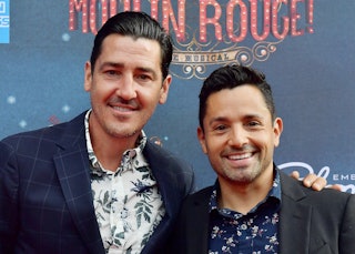 Jonathan Knight and his partner Harley Rodriguez wanted to have children. Here, they arrive at the g...