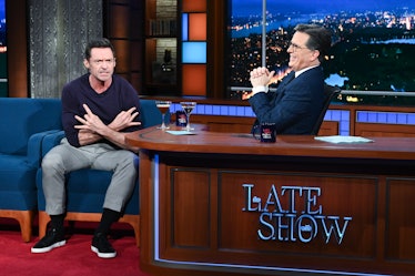 The Late Show with Stephen Colbert and guest Hugh Jackman during Monday's January 16, 2023 show. 