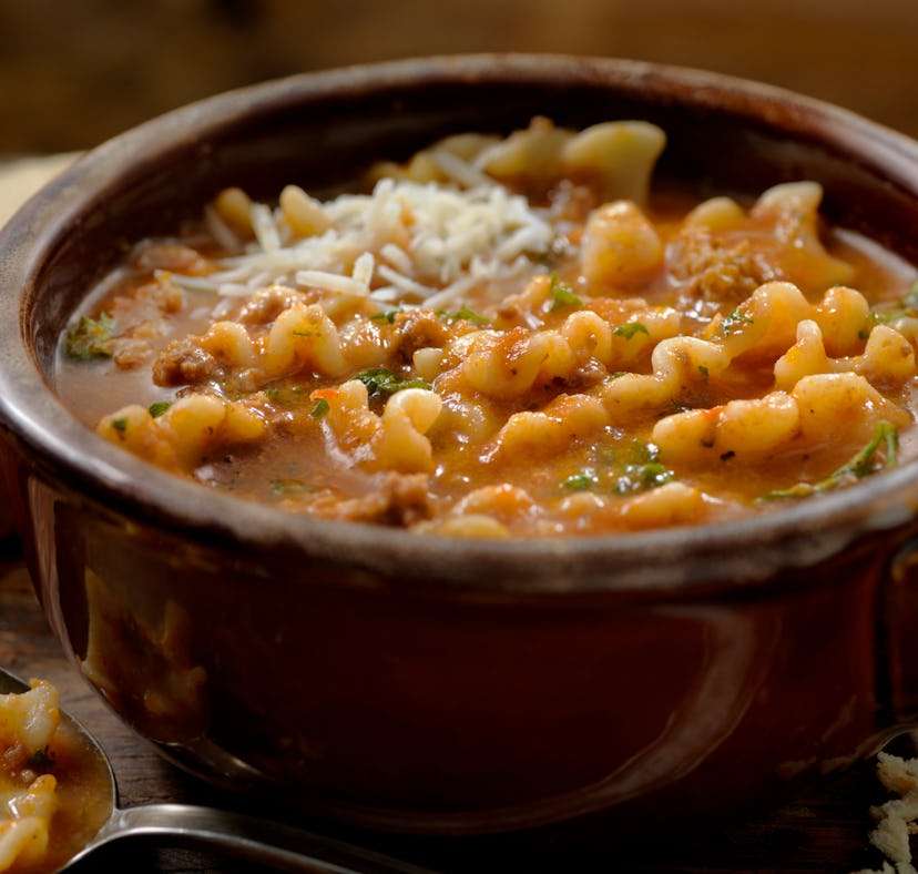 A bowl of lasagna soup like the TikTok soup recipe that SZA requested how to make.