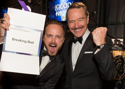 LOS ANGELES, CA - AUGUST 25:  66th ANNUAL PRIMETIME EMMY AWARDS -- Pictured: (l-r) Actors Aaron Paul...