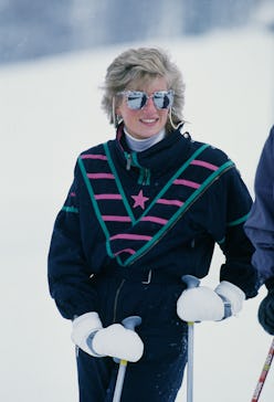 British royal Diana, Princess of Wales (1961-1967) wearing mirrored sunglasses during a holiday at t...