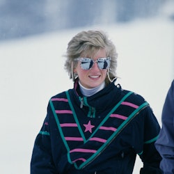 British royal Diana, Princess of Wales (1961-1967) wearing mirrored sunglasses during a holiday at t...