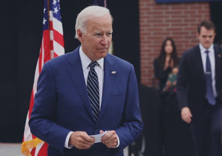 U.S. President Joe Biden walks from the podium after delivering remarks on lowering costs for Americ...