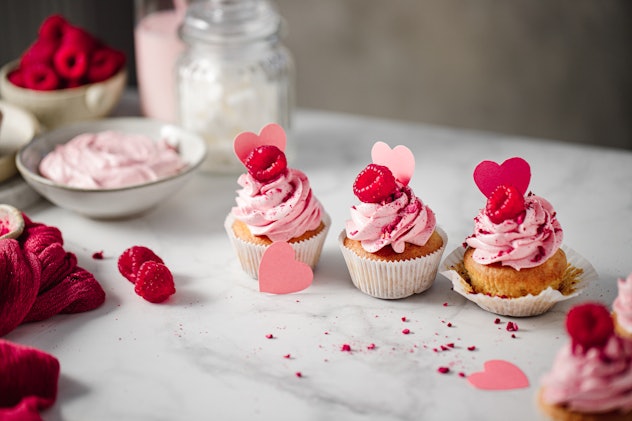 Close-up of  pink  Valentine's Day cupcakes.: valentines day pregnancy announcement idea