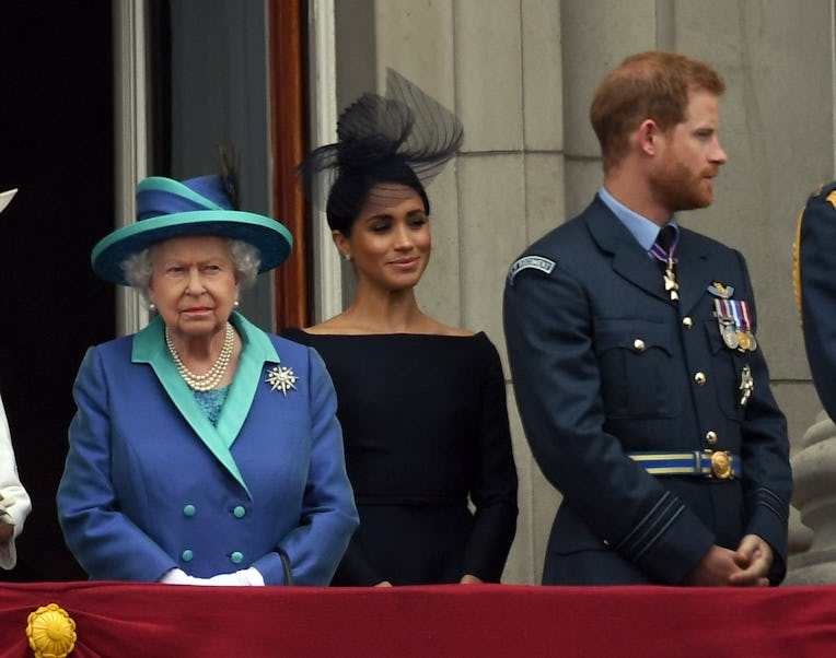 LONDON, UNITED KINGDOM - JULY 1O: Queen Elizabeth ll, Meghan, Duchess of Sussex and Prince Harry, Du...