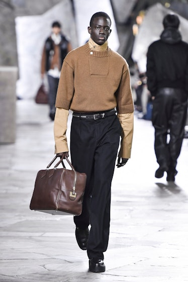 PARIS, FRANCE - JANUARY 21: A model walks the runway during the Hermes Ready to Wear Fall/Winter 202...