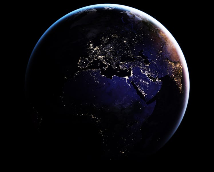 Nightime view of the earth from Space, showing Africa and Europe. 2016 NASA Earth Observatory images...