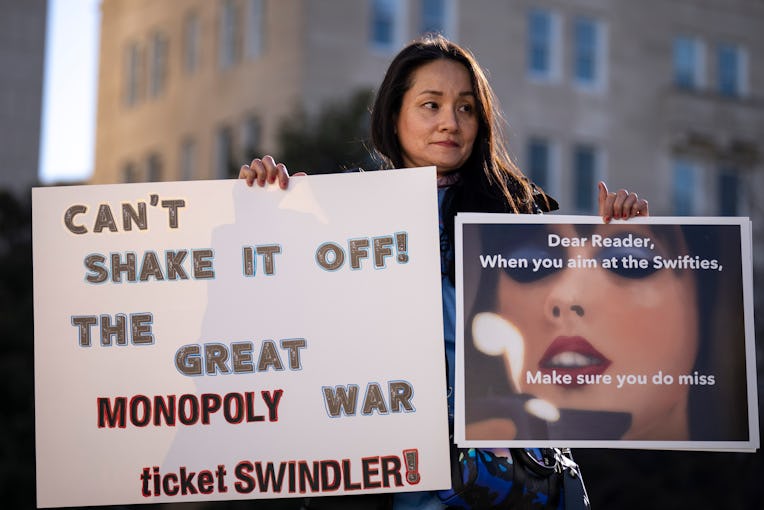 WASHINGTON, DC - JANUARY 24: Amy Edwards demonstrates against the live entertainment ticket industry...