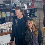 John Corbett and Sarah Jessica Parker are seen on the set of "And Just Like That."