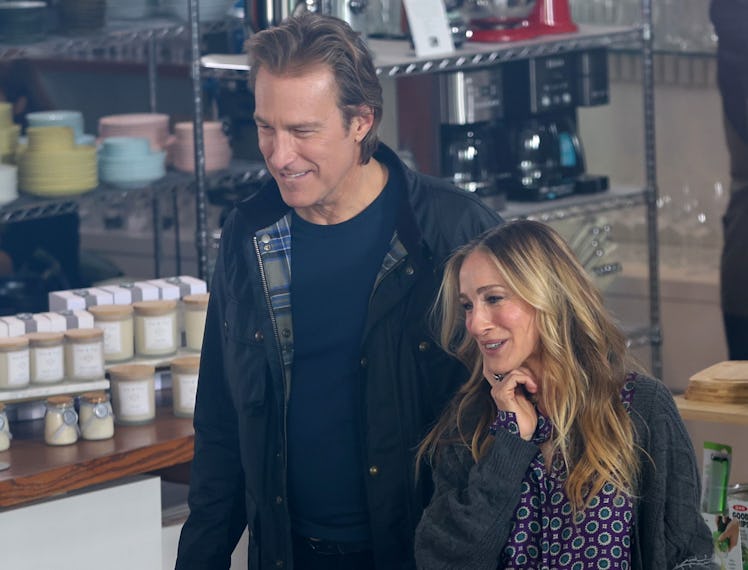 John Corbett and Sarah Jessica Parker are seen on the set of "And Just Like That."