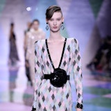 PARIS, FRANCE - JANUARY 24 : A model walks the runway during the Armani Prive Haute Couture Spring/S...
