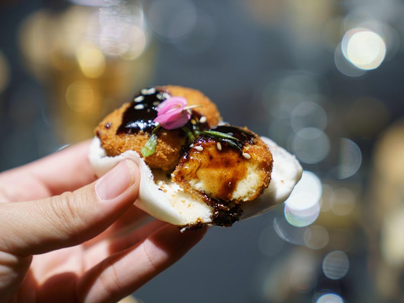 Nuggets made from lab-grown chicken meat are seen during a media presentation in Singapore, the firs...