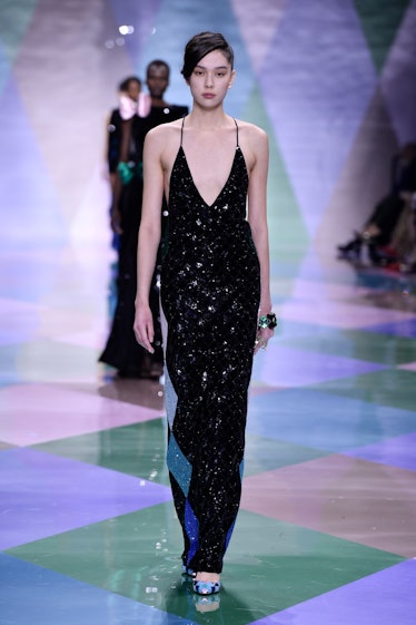 PARIS, FRANCE - JANUARY 24 : A model walks the runway during the Armani Prive Haute Couture Spring/S...