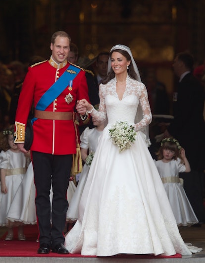 Kate Middleton wearing a wedding dress by Alexander McQueen