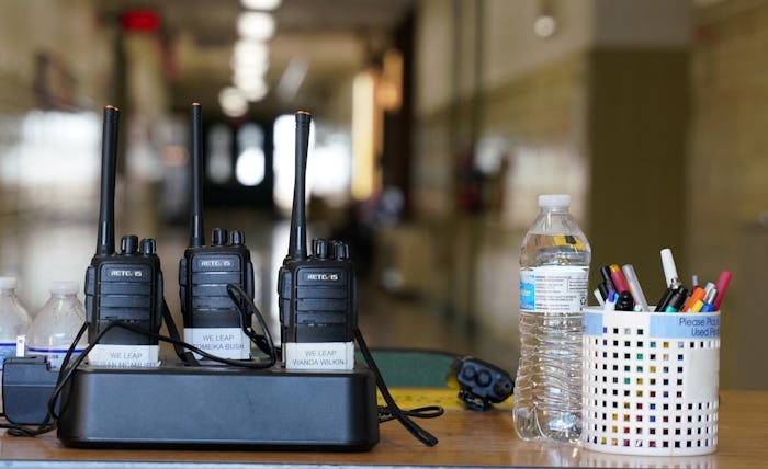 NEWPORT NEWS, VA - JANUARY 07: Walkie talkies seen through a side door at Richneck Elementary School...