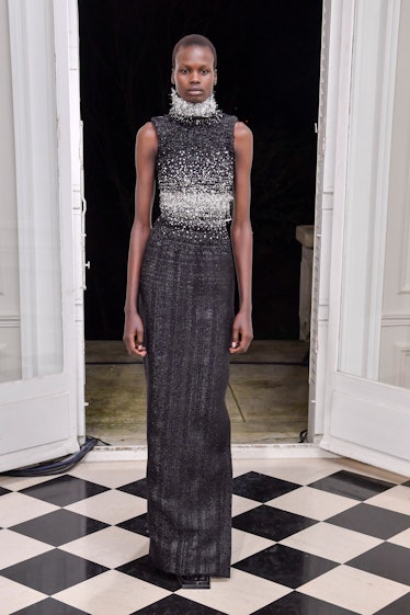 PARIS, FRANCE - JANUARY 23 : A model walks the runway during the Maison Rabih Kayrouz Haute Couture ...