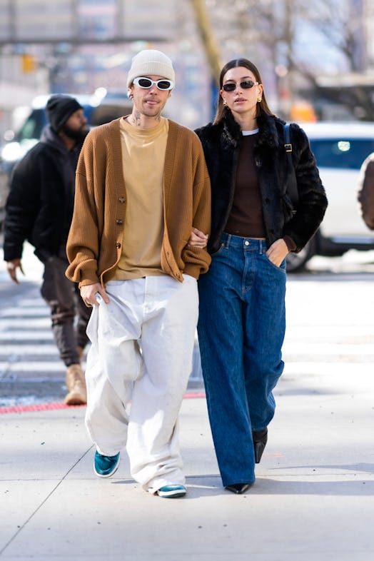 Justin Bieber (L) and Hailey Bieber are seen in Tribeca 
