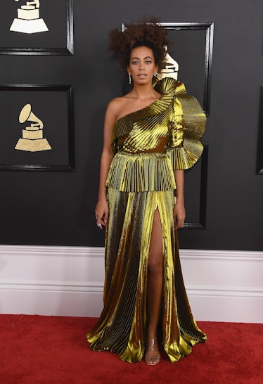 Solange Knowles arrives at the 59th GRAMMY Awards 