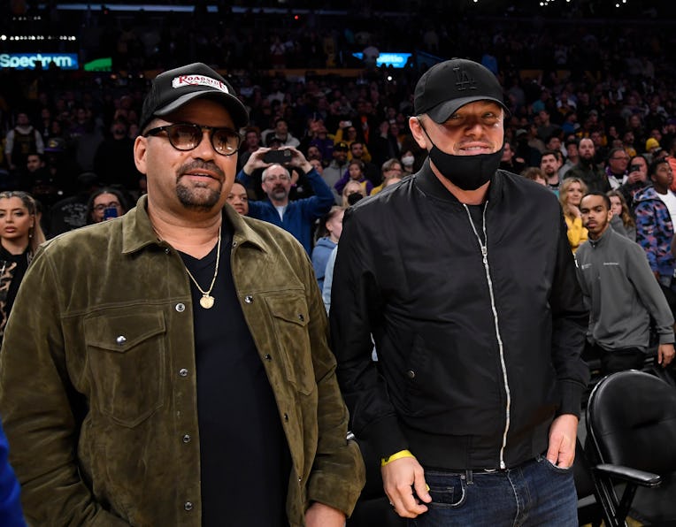 LOS ANGELES, CA - JANUARY 20: Leonardo DiCaprio (R) attends the Los Angeles Lakers and the Memphis G...